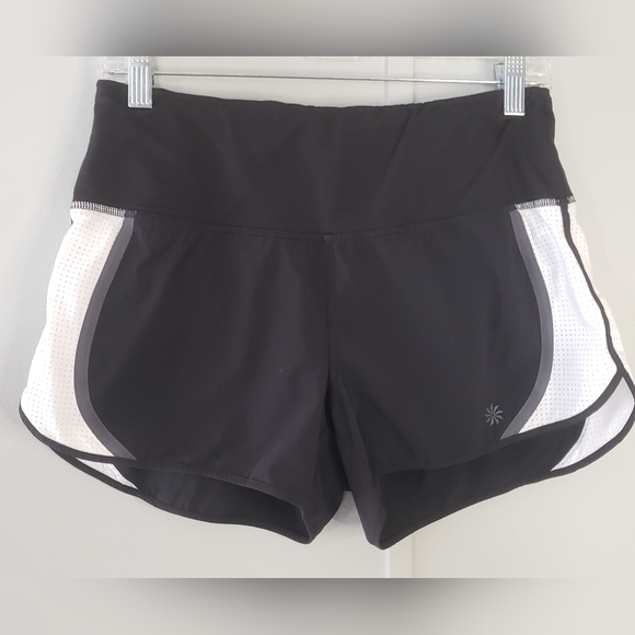 Athleta Black and White Acceleration Running Shorts 3.5" - Picture 3 of 14